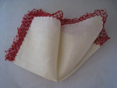 Pañuelo vintage de lino marfil para damas nudo borde de ganchillo día de San Valentín nuevo con etiquetas Foto 1 de 4