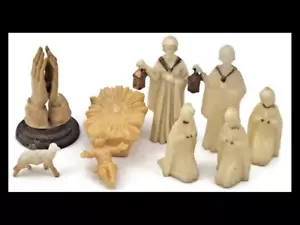JUEGO DE BELÉN PARCIAL VINTAGE LOTE DE 9 piezas pequeñas miniaturas navideñas manos orantes - Imagen 1 de 9