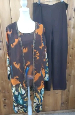 Midnight Velvet New 3 Piece Pant Set Wedding Dinner Party Suit L Watercolor  - Image 1 of 4