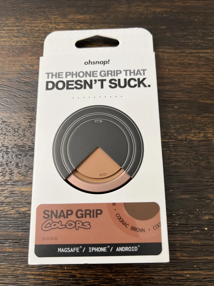 Empuñadura magnética para teléfono OhSnap Snap Grip y soporte ultrafino marrón coñac ABIERTO NUEVO Foto 1 de 4