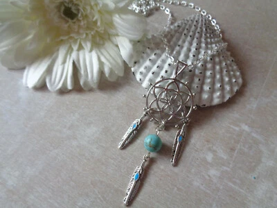 Außergewöhnliche silberne Kette "Traumfänger" Feder türks Edelstein Howlith - Bild 1 von 2