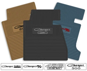 Rubber 4pc Floor Mats for 1966-1970 Dodge Charger - Pick Year, Logo & Color - Picture 1 of 16