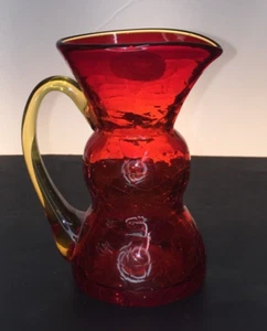 Vintage Rainbow Glass Red Crackle Pitcher Art Glass Handblown Mid Century Modern - Picture 1 of 5