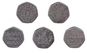5 ¿Raro? Monedas Reino Unido 50p 2011 Wildlife 2022 Pride 2020 Diversity 2005 sajón y 2013 - Imagen 1 de 3