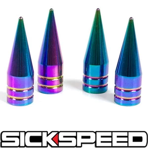 4 NEO CHROME LONG SPIKED VALVE STEM CAPS METAL THREAD KIT/SET FOR WHEEL/TIRES P3 - Picture 1 of 1