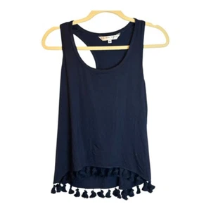 Trina Turk Tank Top Women's Size Medium Fringe Tassels Blue - Picture 1 of 4