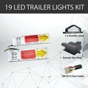 2 x 19 LED TRAILER LIGHTS KIT,1 x Trailer Plug, 8M 5 CORE CABLE,1x No. Plate 12V - Picture 1 of 9