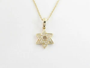 14k Yellow Gold Jewish Star Of David Diamond Necklace 16" 18" 20" - Picture 1 of 9