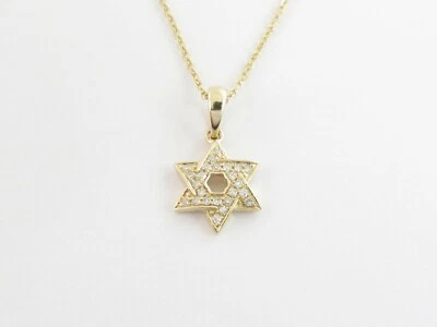Collar de diamantes estrella de David judía de oro amarillo de 14k 16" 18" 20" Foto 1 de 4