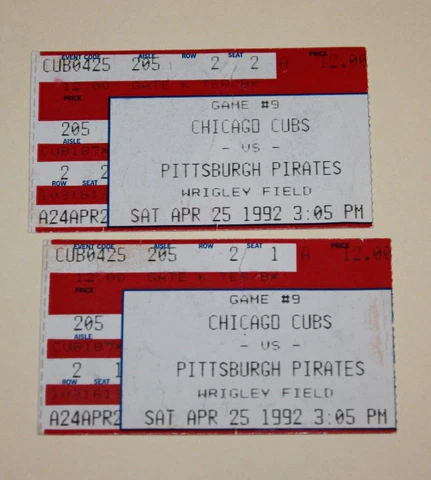 Chicago Cubs Ticket Stub | April 25 1992 | Barry Bonds Ryne Sandberg Hit Cover