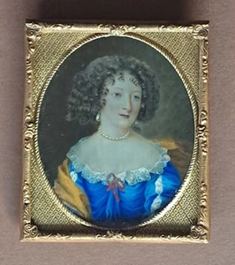 Frauenportrait Stil 17. Jh., Miniatur signiert, Gouache Restaurationszeit - Bild 1 von 5