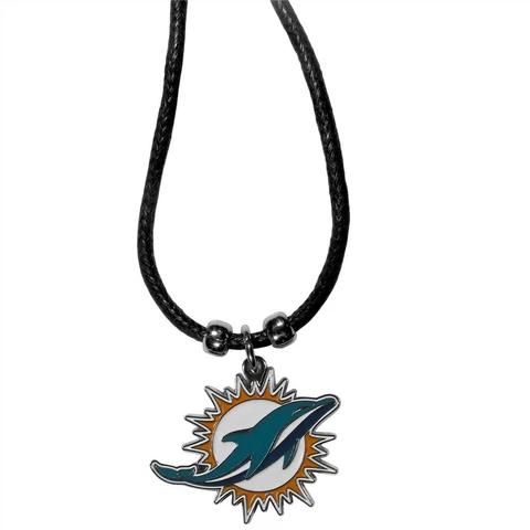 Miami Dolphins Necklace Black Cotton Cord Large Metal Pendant NFL Football Team Cover