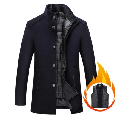 Mens Jacket Winter Wool Coats Warm Casual Overcoat Outwear Business Trench Coat - Image 1 of 4