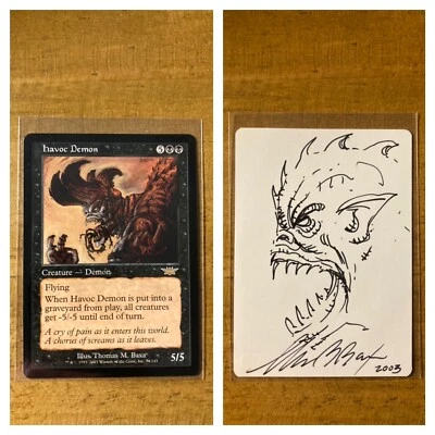 MTG✨Signed HAVOC DEMON ARTIST PROOF w/SKETCH✨Legions MINT Rare 2003 T. Baxa Art - Image 1 of 3