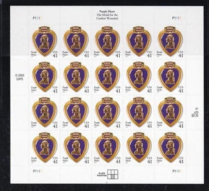Purple Heart Mint Sheet of 20 Stamps, Scott #4164, MNH, Free Shipping! Nice! - Picture 1 of 1