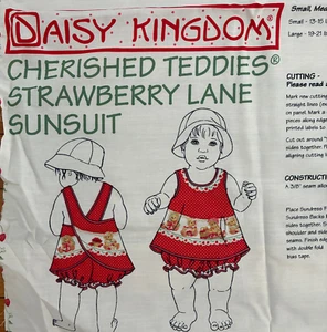 Daisy Kingdom Cherished Teddies Strawberry Lane sunsuit cut sew panel toddler L - Picture 1 of 5