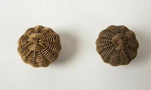 Pair of Woven Brass Wire Drawer Pulls (B3B) 1" Diameter (JSF6) Threaded Knobs - Picture 1 of 6