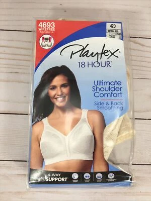 Playtex 18 Hour Bra 42D Natural Beige #4693 Wirefree Comfort Strap NEW - Image 1 of 4