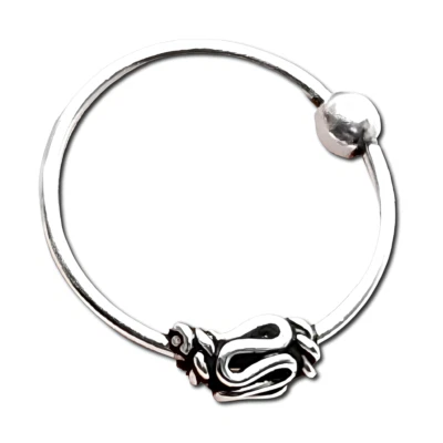Nose Ring Ethnic Bali Coil Scroll 10mm 22g (0.6mm) Oxide 925 Silver Nose Hoop - Image 1 of 4