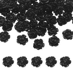 50 Pcs Black Resin Rose Flower Beads, 10mm Flatback Flower Charm - Picture 1 of 7
