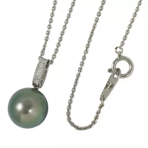 Halskette schwarze Perle 10,7 mm Diamant 0,04 kt Pt850 Pt900 Platin 37 cm 5,3 g - Bild 1 von 9