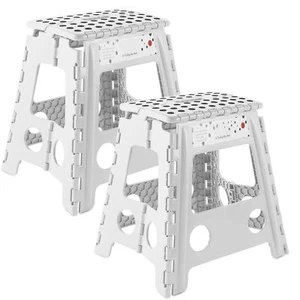 2 Pack - 16" Folding Plastic Step Foot Stools with Handle - White - Picture 1 of 1