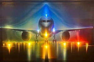 LED Bild mit Beleuchtung Leuchtbild 65 cm x 45 cm Wandbild / FLUGZEUG / NEU! - Bild 1 von 3