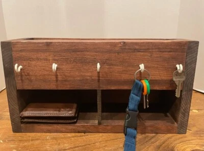 Rustic hand-made Wooden 5 key-rack and cubby 13" by 7" by 4.5" - Image 1 of 4