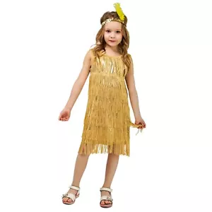Kids Girl's Fashion Flapper Satin Dress Costume L Gold - Picture 1 of 7