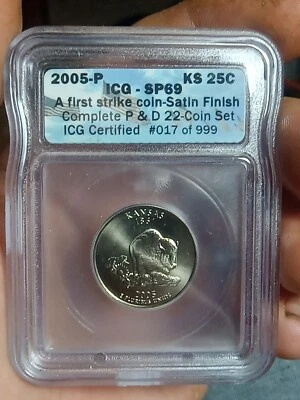 2005-P Kansas Statehood Quarter W/Satin Finish.  ICG SP-69. NICE! - Image 1 of 2