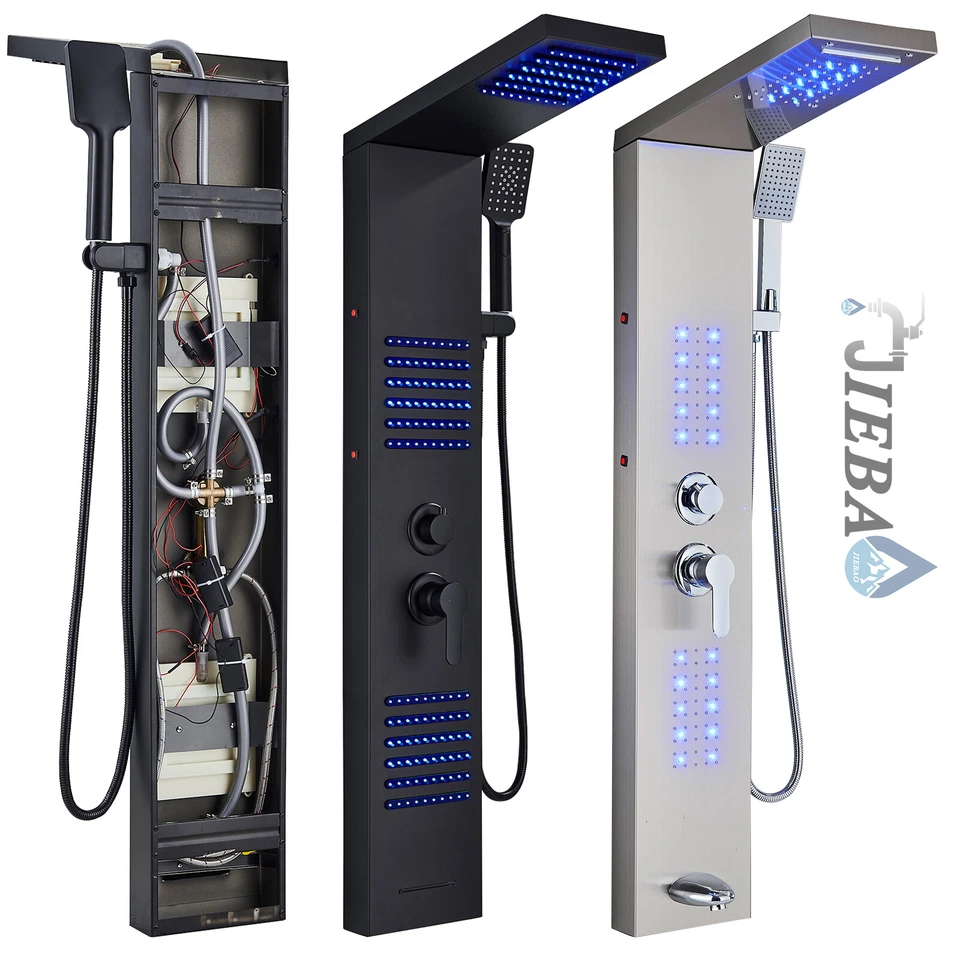 Edelstahl Duschpaneel LED Duschsäule set Regendusche Massage Duscharmatur system - Bild 1 von 1