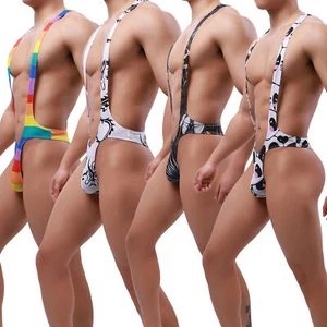Para hombre Mankini Body Leotardo Correa Sin Espalda Correa Jock Corte Alto Mono Arco Iris - Imagen 1 de 46