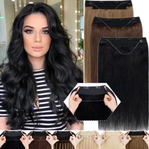 Invisible Wire On Clip In Human Real Remy Hair Extensions Hairpiece Hidden Ring - Picture 1 of 48