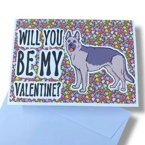 Black Silver German Shepherd Dog Valentines Day Card Handmade Holiday Gift - Picture 1 of 5