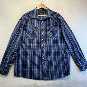 Gioberti Shirt Men 2XL Black Blue Pearl Snap Long Sleeve Western - Picture 1 of 9