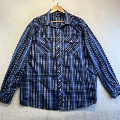 Gioberti Shirt Men 2XL Black Blue Pearl Snap Long Sleeve Western - Image 1 of 4