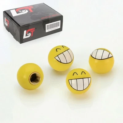 4x Ventilkappen Aluminium Reifen Ventil Emoji Smiley Grins Gelb für CHRYSLER - Bild 1 von 3