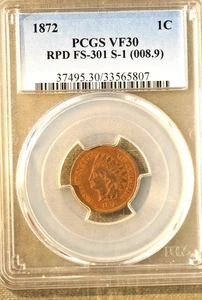 1872 Indian Cent RPD Snow 1 PCGS  VF30  - Picture 1 of 6