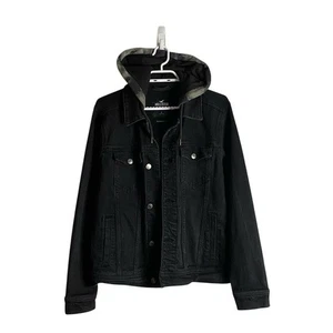 Hollister Men's Black Epic Flex Denim Button Down Hooded Jacket - Bild 1 von 7