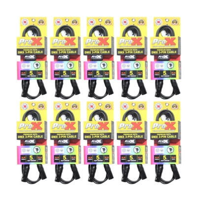 Pack of 10 Pro X 5 Ft. DMX XLR3-M to XLR3-F Premium Cables - Image 1 of 3