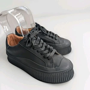 JIL SANDER Black Leather Platform Sneakers Ridged Sole AU/US 7.5 (Check 27.5cm) - Bild 1 von 12