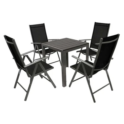 Garnitur SORANO 5-teilig, Aluminium + Holzoptik + Tisch 70x70cm - Bild 1 von 4