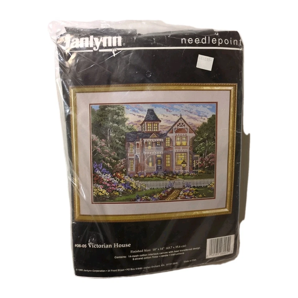 Kit de casa victoriana Janlynn Needlepoint 1995 18x14 vintage nuevo sellado Foto 1 de 4