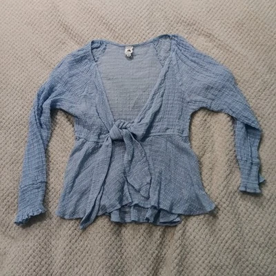 FLAWLESS Baby Blue Tie Front Long Sleeve Light Weight Top Balletcore Feminine M - Image 1 of 4