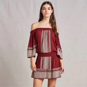 TULAROSA Revolve Fiona Burgundy Red Off-Shoulder Embroidered Dress Sz S EUC - Picture 1 of 12
