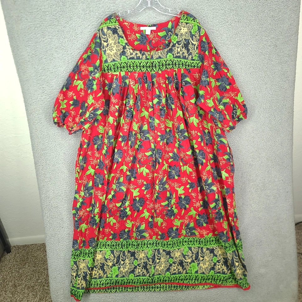 Only Necessities Camisón Mujer 3x 30 32 Floral Moomoo Cuello Cuadrado Rojo Verde Foto 1 de 4