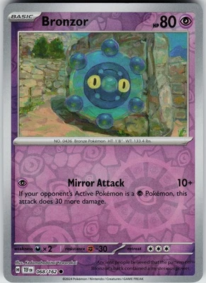 Pokemon Bronzor 068/162 SV05: Temporal Forces NM Reverse Holo card - Image 1 of 2