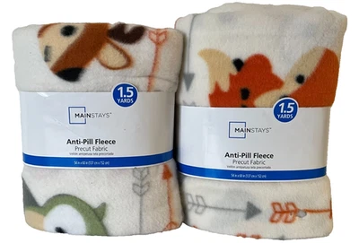 Lot of 2 Mainstays 1.5 Yards Anti-Pill Fleece Precut Fabric Size 54 X 60 (READ) - Image 1 of 4