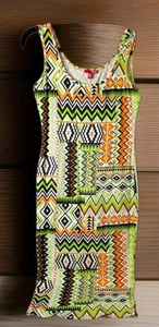 Maxi Vestido Bongo Para Mujer Elastizado Naranja Verde Negro Abstracto Sin Mangas Pequeño  - Imagen 1 de 4