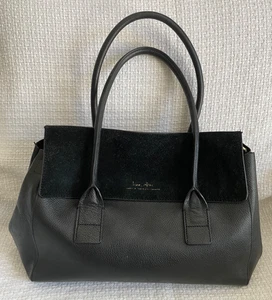 INDIA HICKS Black Leather/Suede Satchel Purse Bag - Picture 1 of 7
